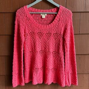 Lucky Brand Pink Crochet Sweater- Size Medium